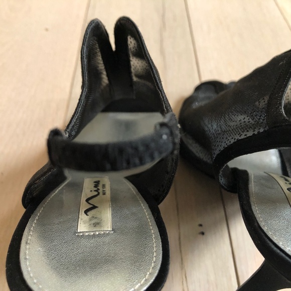 Black glittery sheer mesh open-toe sling-back dress shoes, size 8 - Picture 9 of 10